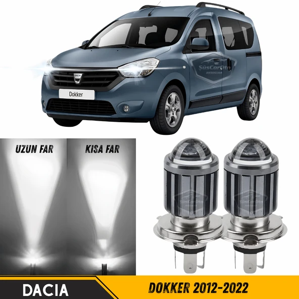 Dacia Dokker 2012-2022 Uyumlu Mercekli Far Ampulü Led Xenon Beyaz Renk Far Şimşek Etkili CSP Led Lamba Uzun Kısa 2 Adet Takım ürün görseli 1