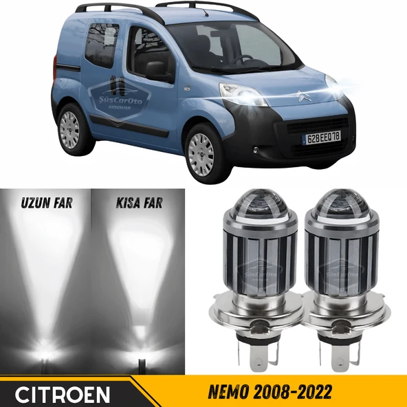 Citroen Nemo 2008-2022 Uyumlu Mercekli Far Ampulü Led Xenon Beyaz Renk Far Şimşek Etkili CSP Led Lamba Uzun Kısa 2 Adet Takım ürün görseli 1