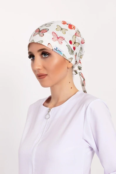 Yeşil Kelebek  Desenli Tesettür Doktor Hemşire Hastane Aşçı Cerrahi Bone ürün görseli 1