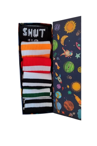 FAMEMUS ACCESSORY 6 Çift Renkli Desenli Özel Kutusunda Tenis Çorap Seti Çorap Spor ürün görseli 1