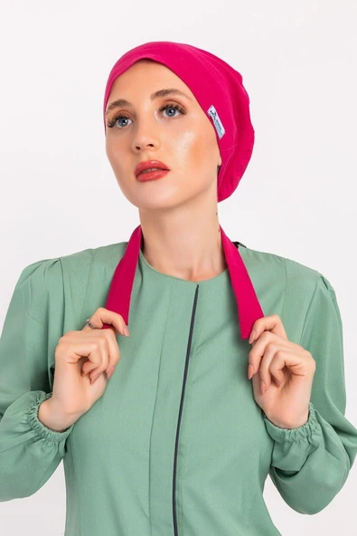 Düz Vişne Tesettür Doktor Hemşire Aşçı Cerrahi Hastane Tesettür Bonesi ürün görseli 1