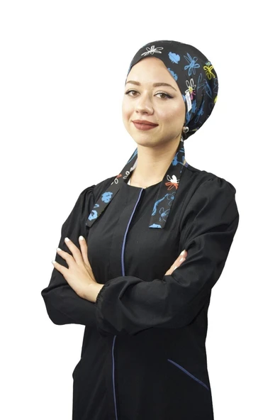 Tesettür Lacivert Çiçekli Doktor Hemşire Hastane Aşçı Tesettür Cerrahi Bone ürün görseli 1