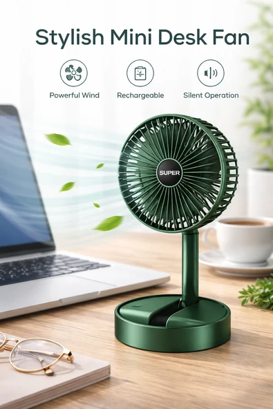 Torima F-06 Yeşil Taşınabilir Şarjlı Fan 3 Kademeli Vantilatör Klima Soğutucu Fan ürün görseli 1