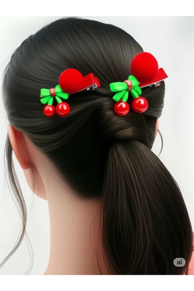 FAMEMUS ACCESSORY Kiraz Desenli Kız Çocuk Toka Doğum Günü hediyesi (2'li Set) (7398) ürün görseli 1