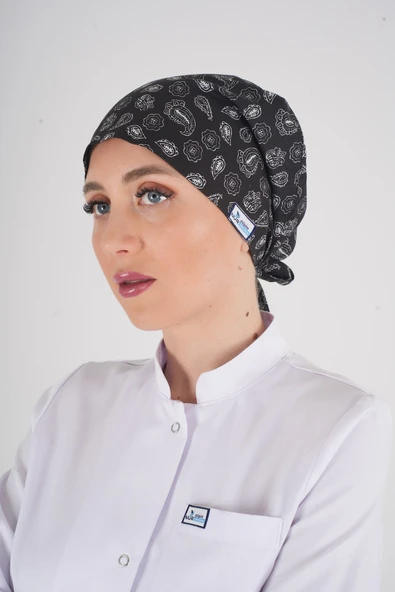 Siyah Otantik Tesettür Doktor Hemşire Aşçı Hastane Medikal Cerrahi Bonesi ürün görseli 1
