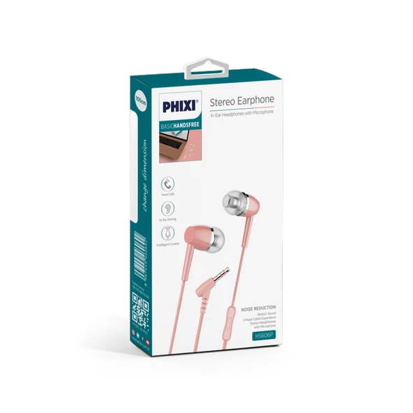 Phixi Basic HS606P Mikrofonlu Kulakiçi Kulaklık Pembe - Resim 2