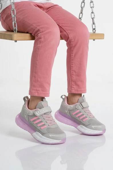 Buz Pembe Cırtlı Fileli Kız Çocuk Spor Ayakkabı ürün görseli 1