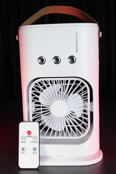 Yeni Nesil 600ml Işıklı Mini Klima Fan | 3 Spreyli Buharlı Soğutucu Vantilatör (FAN-18) ürün görseli 1