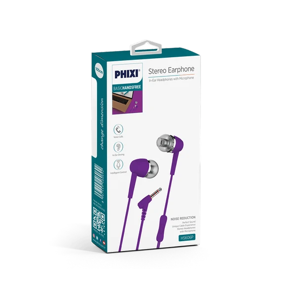 Phixi Basic HS606PR Mikrofonlu Kulakiçi Kulaklık Mor - Resim 2