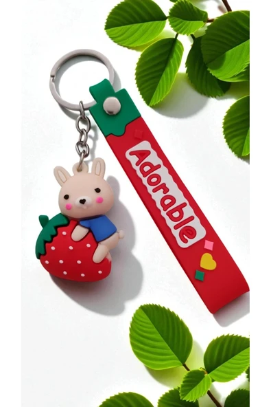 FAMEMUS ACCESSORY Adorable Tavşan ve Çilek Tasarımlı Anahtarlık – Sevimli Silikon Anahtarlık Çanta Aksesuar ürün görseli 1