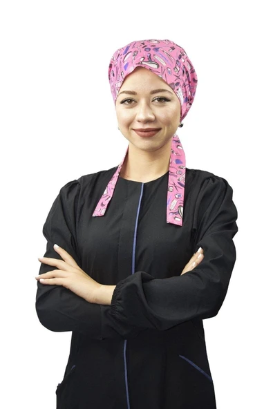 Tesettür Pembe Güzellik Desen Likralı Estetisyen Kuaför Güzellik Salonu Tesettür Bone ürün görseli 1