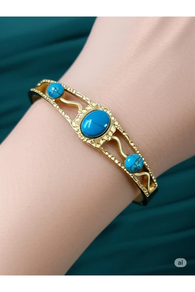 FAMEMUS ACCESSORY Gold Turkuaz Taşlı Zarif Kadın Bileklik ürün görseli 1
