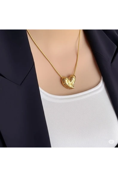 FAMEMUS ACCESSORY Çelik Luna Organik Form Gold Taşlı Kolye ürün görseli 1