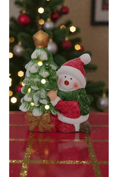 FAMEMUS ACCESSORY Yılbaşına Özel Kardan Adam Çam ağaçlı biblo ışıklı yılbaşı süsü boyut: 16cm *10 cm ürün görseli 1
