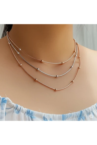 FAMEMUS ACCESSORY Üç Katmanlı Dorika Çelik Zincir Kolye (Altın, Gümüş, Rose Gold) ürün görseli 1