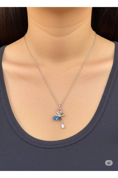 FAMEMUS ACCESSORY Renkli Kelebek Büyüsü Çelik Kolye ürün görseli 1