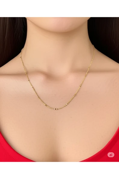 FAMEMUS ACCESSORY Gold Kare Detaylı Zincir Kolye ürün görseli 1
