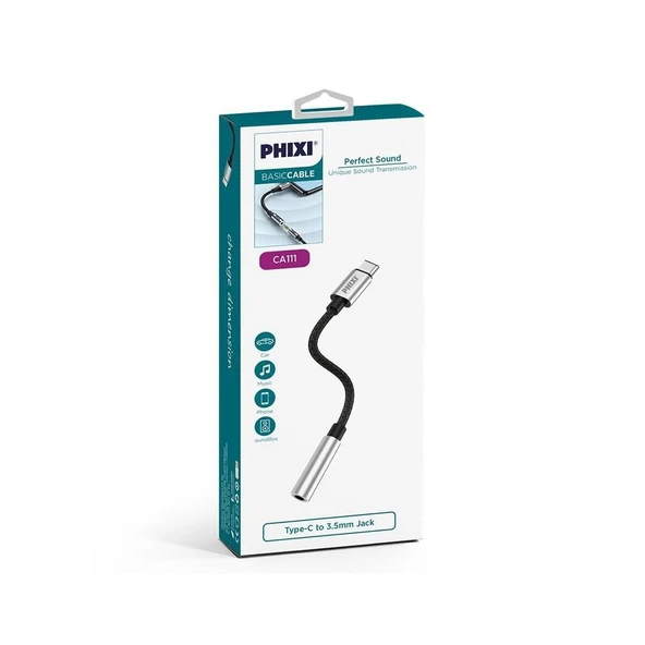 Phixi Basic CA111 Metal Başlıklı Örgü Type-C to 3.5mm Jack Çevirici - Resim 2