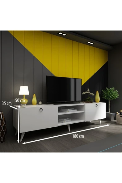 Buzkan Mobilya %100 Mdf Beyaz Tv Ünitesi Evm-5 BEYAZ ürün görseli 1