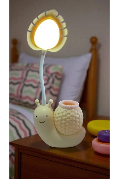 FAMEMUS ACCESSORY Salyangoz Şeklinde Hem Masa Üzeri Gece Lambası Hem kalemlik 25 cm *13 cm boyut ürün görseli 1