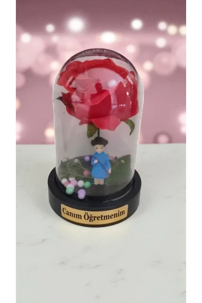 FAMEMUS ACCESSORY Öğretmenler Gününe Özel Ters fanus Gül ürün Boyut :9*13cm ürün görseli 1