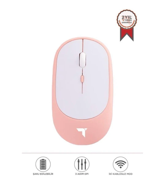 Torima TM-16 Kablosuz Çift Modlu Sessiz Mouse Fare Pembe ürün görseli 1