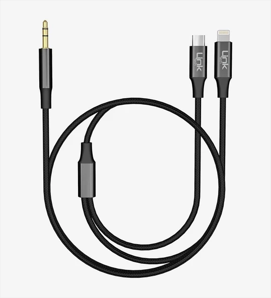 LinkTech A204 2'si 1 Arada Ses Kablosu Type-C ve Lightning'ten 3.5mm Çıkış ürün görseli 1