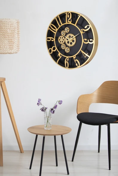 Galaxy Çarklı Duvar Saati Siyah Kasa Gold Rakam 34 Cm. ürün görseli 1