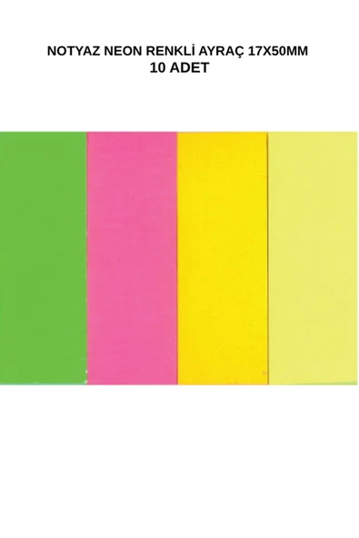 Neon Renkli Kağıt Ayraç 17x50 mm 4 Renk – Yapışkan Not Kağıdı 10 Adet ürün görseli 1