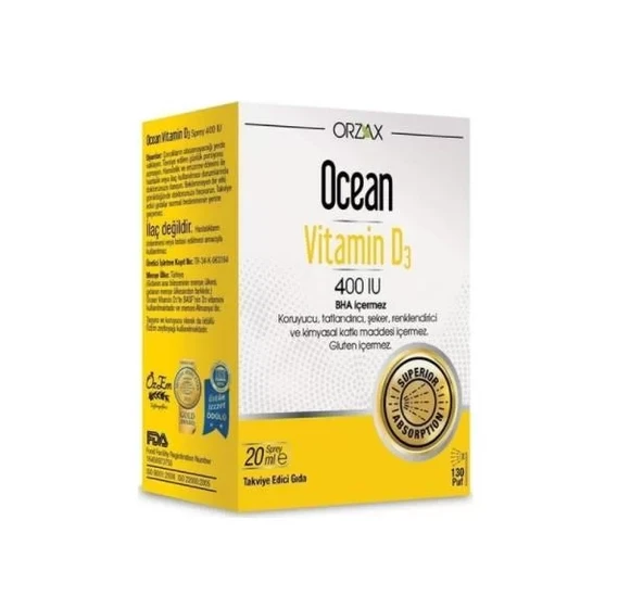 Orzax Ocean Vitamin D3 400 Iu Oral Sprey 20 ml ürün görseli 1