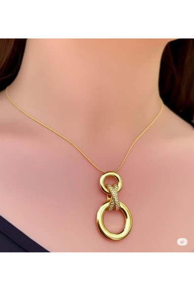 FAMEMUS ACCESSORY Çelik Gold Halka Tasarımlı Kadın Kolye - 45 cm ürün görseli 1