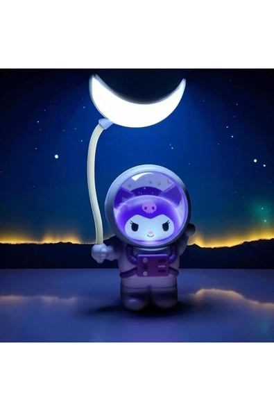 FAMEMUS ACCESSORY Kuromi Uzay Temalı Gece Lambası – Ay Şekilli LED Işıklı Dekoratif Lamba ürün görseli 1