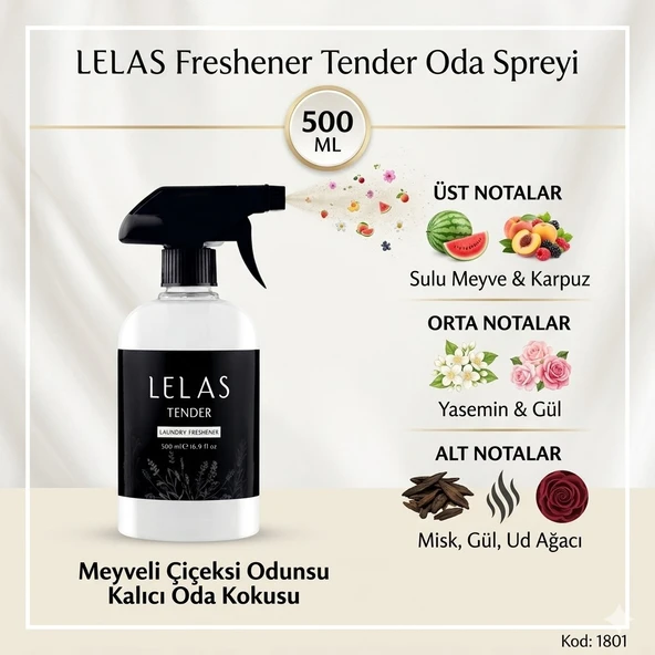 LELAS Freshener Tender Oda Spreyi 500 ML – Meyveli Çiçeksi Odunsu Oda Kokusu - 1801 ürün görseli 1