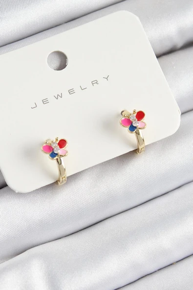 FAMEMUS ACCESSORY Pirinç Zirkon Taşlı Kelebek Model Gold Renk Çocuk Küpe ürün görseli 1