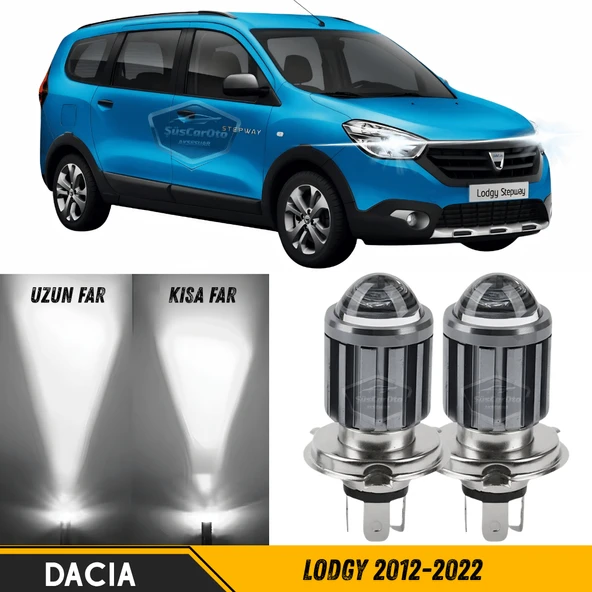 Dacia Lodgy 2012-2022 Uyumlu Mercekli Far Ampulü Led Xenon Beyaz Renk Far Şimşek Etkili CSP Led Lamba Uzun Kısa 2 Adet Takım ürün görseli 1