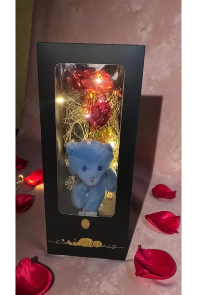 FAMEMUS ACCESSORY Sevgililer Gününe Özel Lüks Ayıcıklı Ledli Sonsuzluk Güllü Kutulu boyut:28cm ürün görseli 1