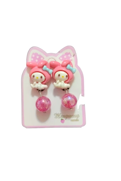 FAMEMUS ACCESSORY My Melody Figürlü Pembe Çocuk Küpesi – Sevimli Sallantılı Boncuklu Model2 ürün görseli 1