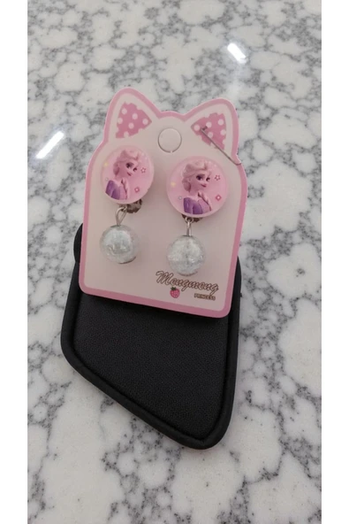 FAMEMUS ACCESSORY İçi Simli Parlak Sallantı Boncuk Süslemeli Disney Prenses Klips Küpe ürün görseli 1