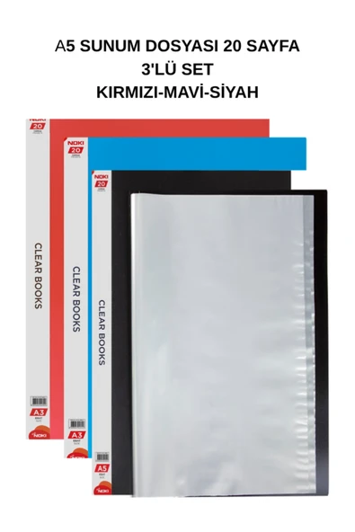 A5 Sunum Dosyası 20 Yaprak 3'lü Siyah-Kırmızı-Mavi ürün görseli 1
