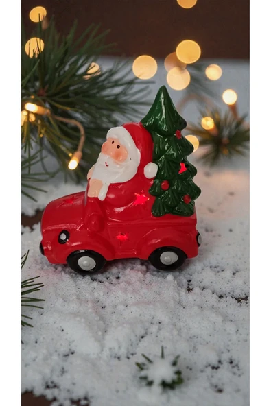 FAMEMUS ACCESSORY Yılbaşına Özel Noel Baba Arabalı Çam Ağaçlı Işıklı boyut 13cm*10cm ürün görseli 1