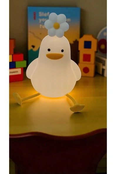 FAMEMUS ACCESSORY Sadece sarı renk Yanan Odanıza Renk katan Çicekli Ördek Gece Lambası boyut 15cm ürün görseli 1