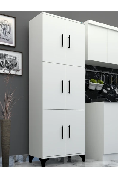 Buzkan Mobilya % 100 Mdflam 6 Kapaklı- Frenli- Çok Amaçlı Kiler, Banyo, Ayakkabılık, Balkon Dolap- beyaz parlak ürün görseli 1