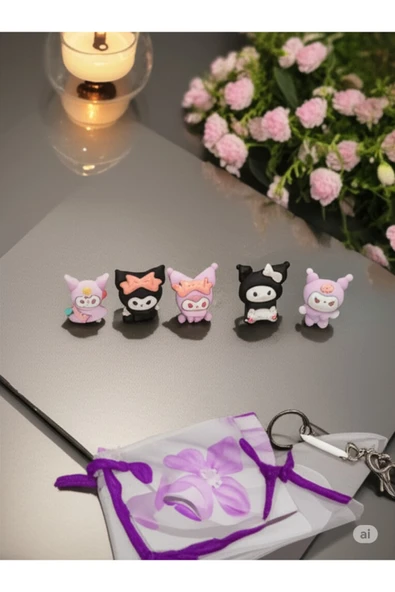 FAMEMUS ACCESSORY Sanrio Kuromi Mini Figür Yüzük Seti / Kuromi Karakterli Çocuk Yüzükleri 5 ADET ürün görseli 1