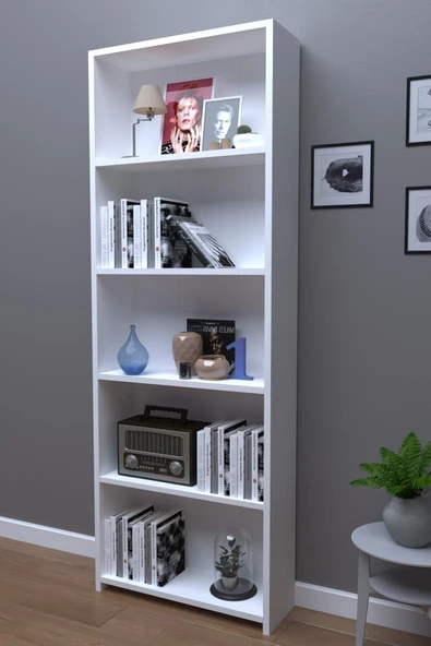 Buzkan Mobilya % 100 Mdf 5 Raflı Kitaplık Beyaz ürün görseli 1