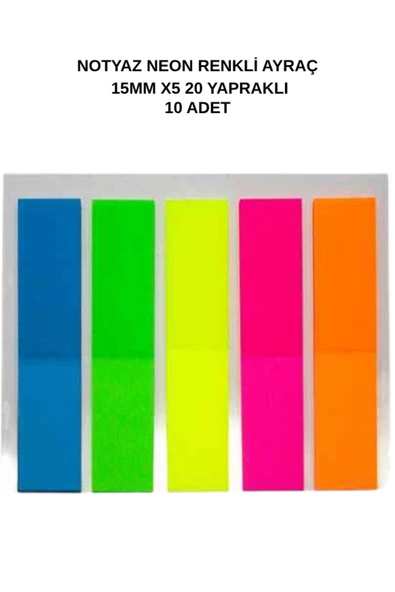 Notyaz Neon Renkli Ayraç 20 Yapraklı 15mm x 5 – Renkli Not Kağıdı 10 Adet ürün görseli 1