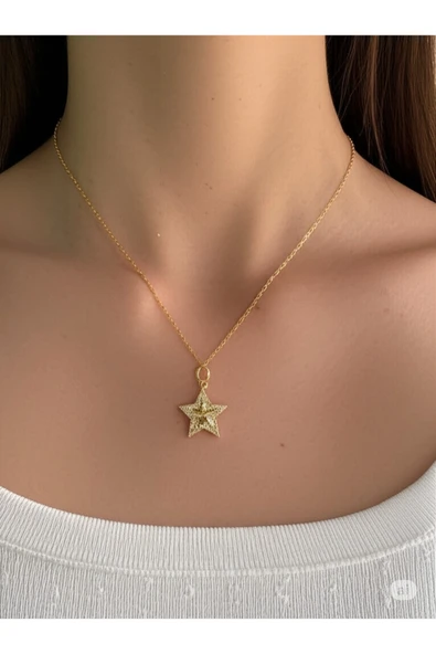 FAMEMUS ACCESSORY Çelik Zirkon Taşlı Yıldız Model Gold Renk Kadın Kolye ürün görseli 1