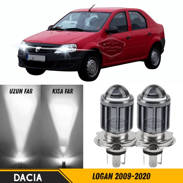 Dacia Logan 2009-2020 Uyumlu Mercekli Far Ampulü Led Xenon Beyaz Renk Far Şimşek Etkili CSP Led Lamba Uzun Kısa 2 Adet Takım ürün görseli 1