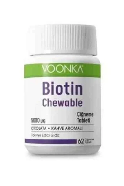 Voonka Biotin Chewable 5000 mcg Vitamin B7 İçeren Çikolata Kahve Aromalı 60 Tablet ürün görseli 1