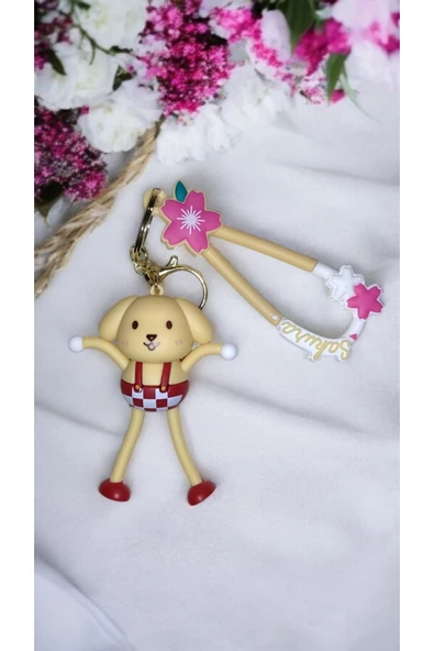 FAMEMUS ACCESSORY 3D Büyük boy Sevimli Köpek Figürlü Anahtarlık – Sakura Temalı ve Çanta Aksesuar ürün görseli 1
