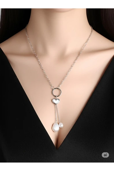 FAMEMUS ACCESSORY Çelik İnci Şelalesi Gümüş Choker ürün görseli 1